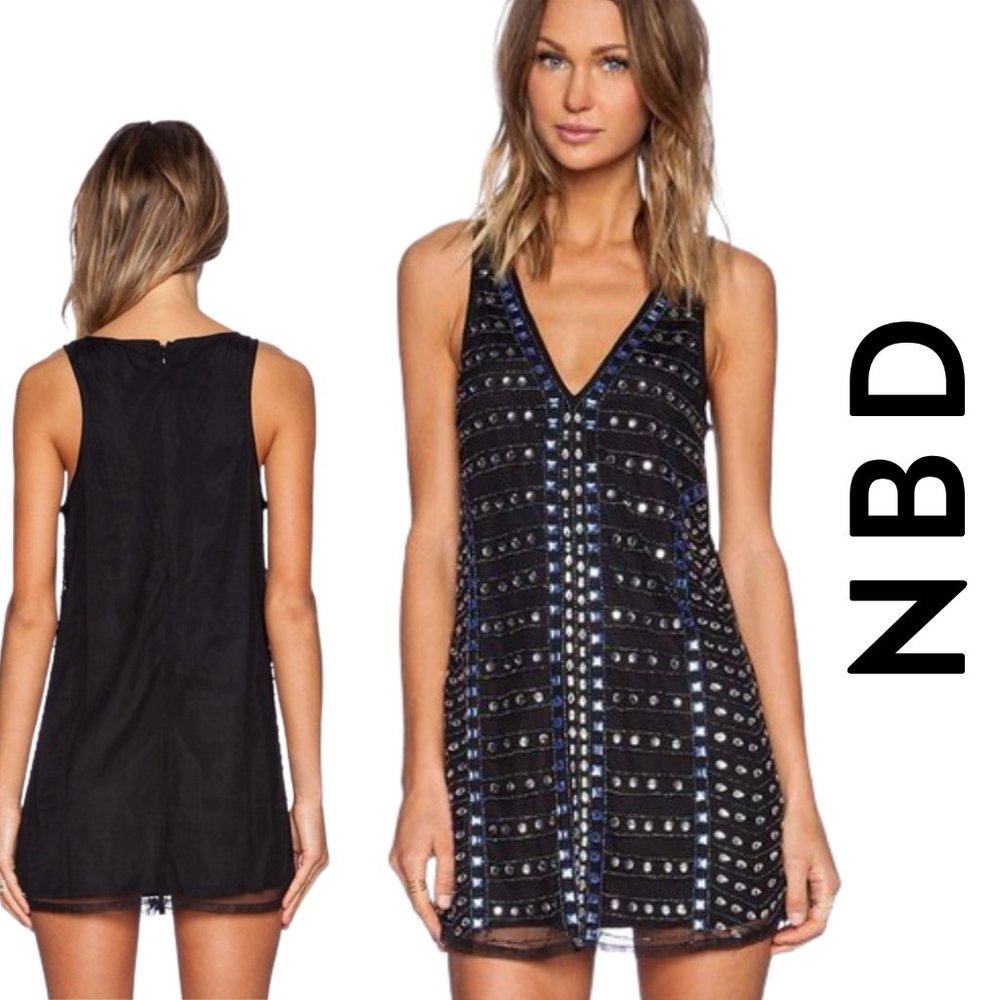 NBD x Revolve Beaded Embellished Shift Party Dress
